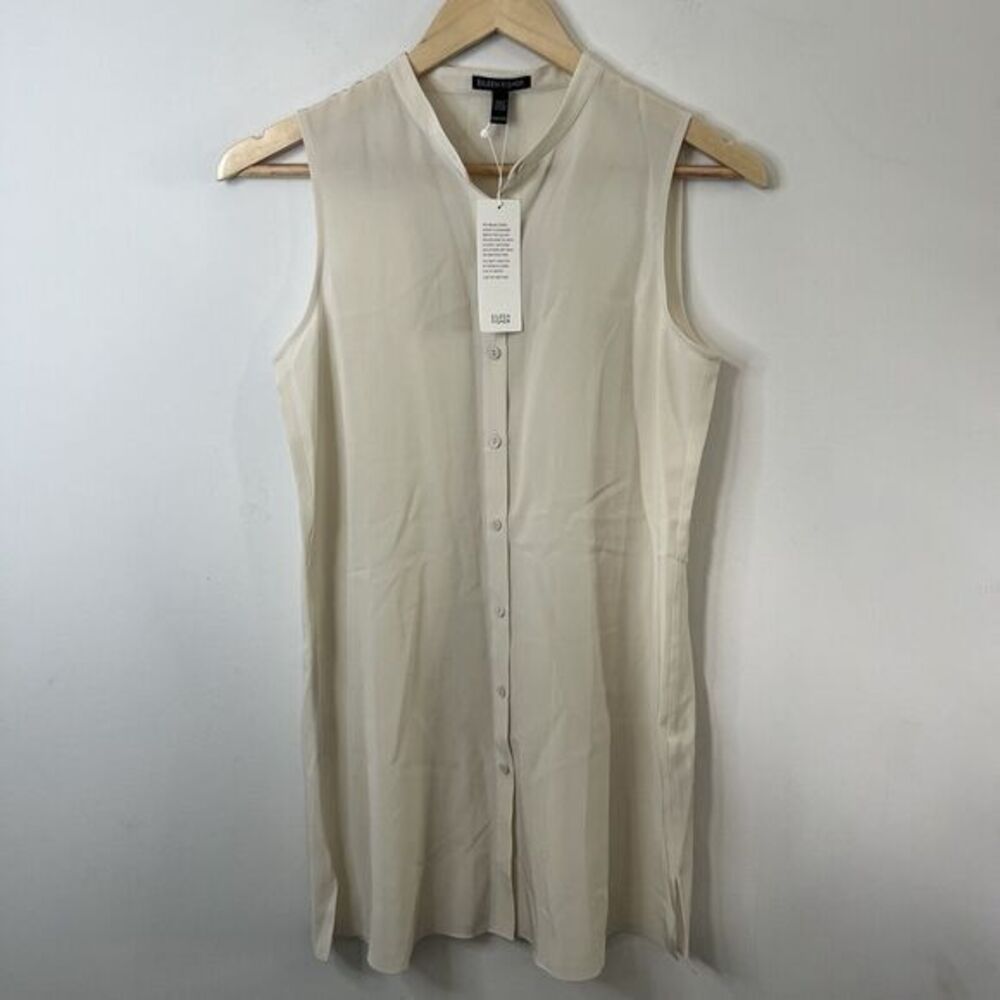 Eileen Fisher Silk Top Size XXS Women’s Bone Beige Button Up Tunic NWT 258